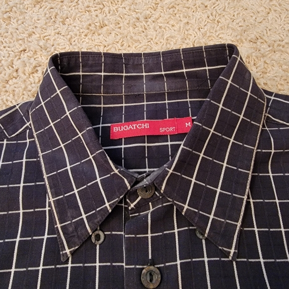 Bugatchi Checked Button Down Short Sleeve Shirt Size Medium - Picture 10 of 12